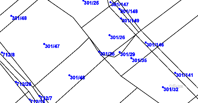 Parcela st. 301/36 v KÚ Zdislavice, Katastrální mapa