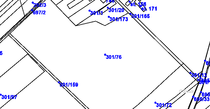 Parcela st. 301/76 v KÚ Zdislavice, Katastrální mapa