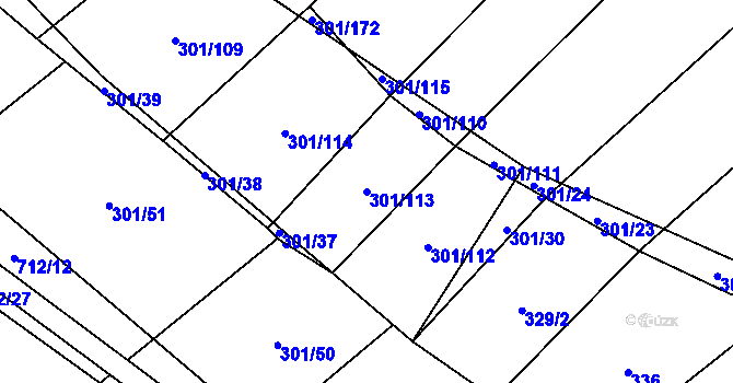 Parcela st. 301/113 v KÚ Zdislavice, Katastrální mapa