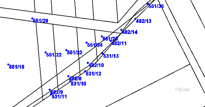 Parcela st. 531/13 v KÚ Zdislavice, Katastrální mapa