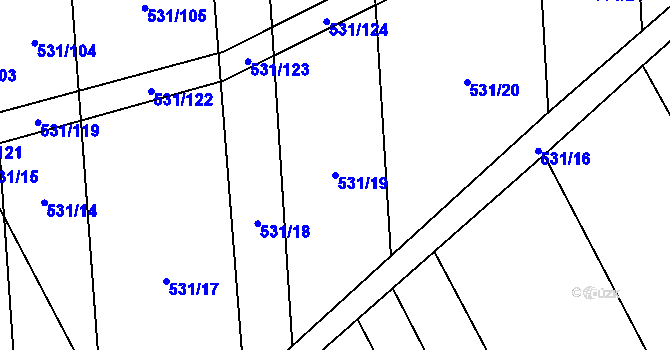 Parcela st. 531/19 v KÚ Zdislavice, Katastrální mapa