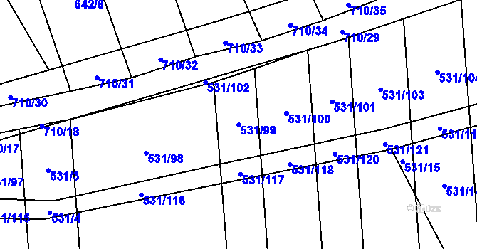 Parcela st. 531/99 v KÚ Zdislavice, Katastrální mapa