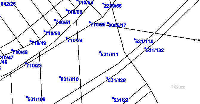 Parcela st. 531/111 v KÚ Zdislavice, Katastrální mapa
