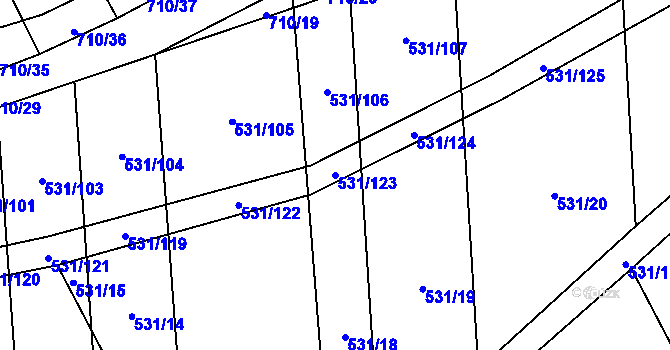 Parcela st. 531/123 v KÚ Zdislavice, Katastrální mapa