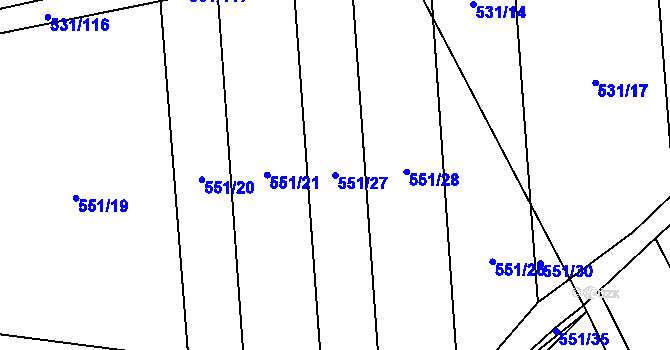 Parcela st. 551/27 v KÚ Zdislavice, Katastrální mapa