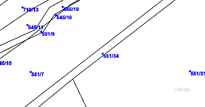 Parcela st. 551/34 v KÚ Zdislavice, Katastrální mapa