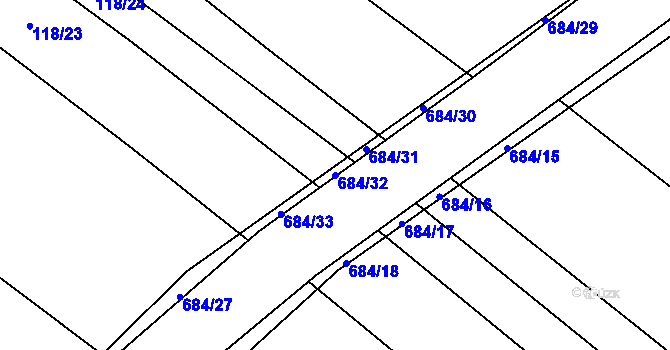 Parcela st. 684/32 v KÚ Zdislavice, Katastrální mapa