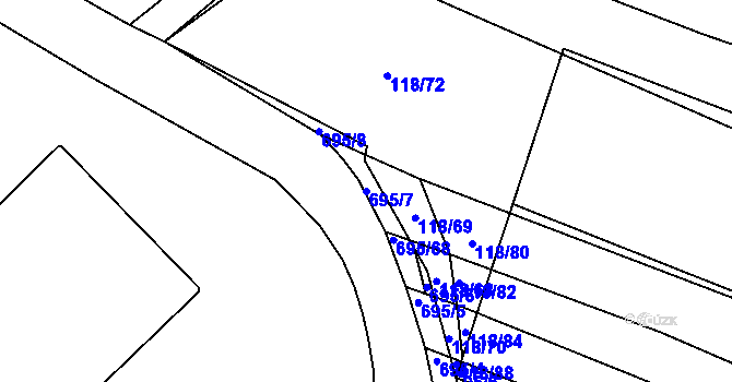 Parcela st. 695/7 v KÚ Zdislavice, Katastrální mapa