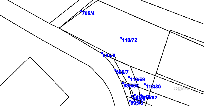 Parcela st. 695/8 v KÚ Zdislavice, Katastrální mapa