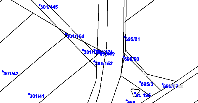 Parcela st. 695/49 v KÚ Zdislavice, Katastrální mapa