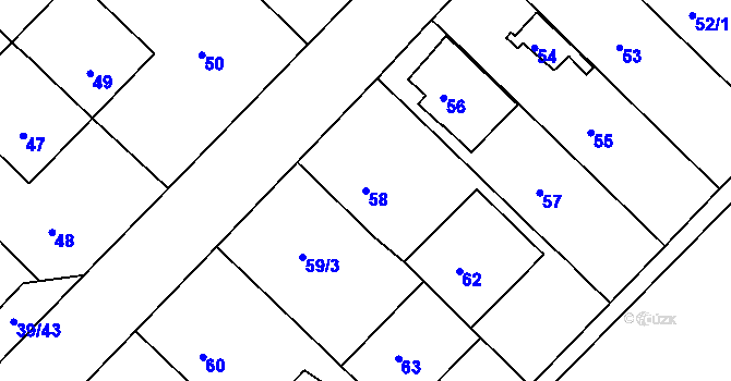 Parcela st. 58 v KÚ Troubsko, Katastrální mapa