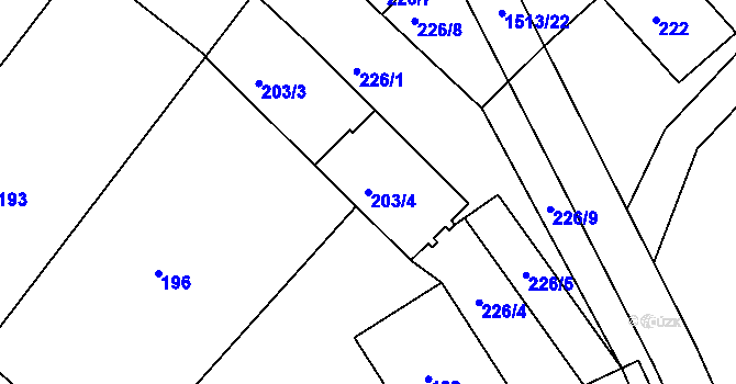 Parcela st. 203/4 v KÚ Troubsko, Katastrální mapa