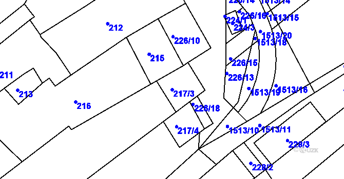 Parcela st. 217/3 v KÚ Troubsko, Katastrální mapa