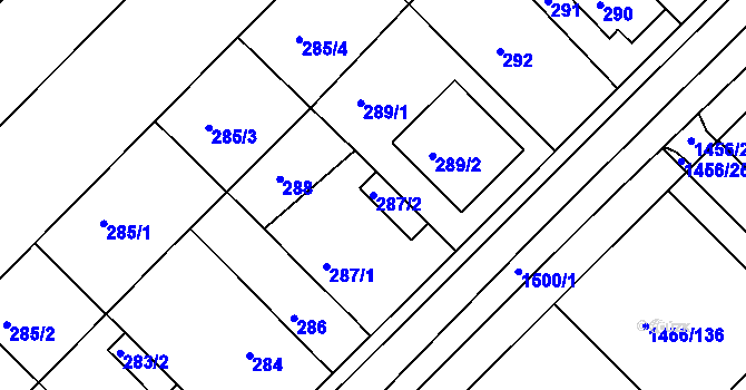 Parcela st. 287/2 v KÚ Troubsko, Katastrální mapa