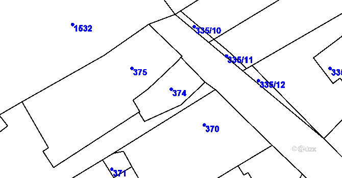 Parcela st. 374 v KÚ Troubsko, Katastrální mapa