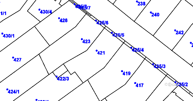 Parcela st. 421 v KÚ Troubsko, Katastrální mapa