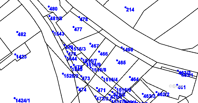 Parcela st. 466 v KÚ Troubsko, Katastrální mapa