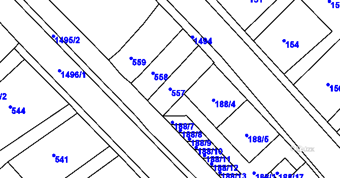 Parcela st. 557 v KÚ Troubsko, Katastrální mapa