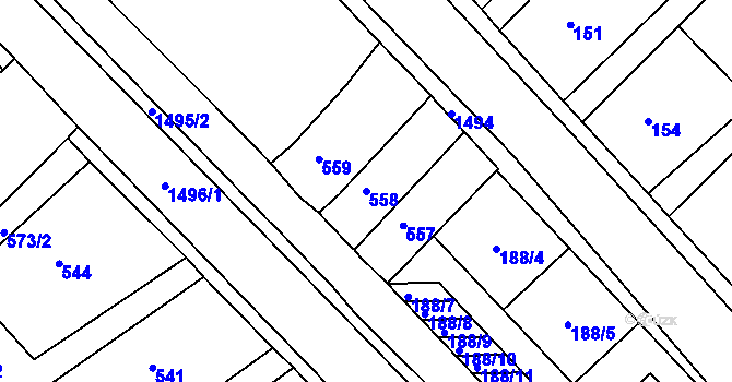 Parcela st. 558 v KÚ Troubsko, Katastrální mapa
