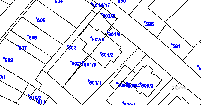 Parcela st. 601/2 v KÚ Troubsko, Katastrální mapa