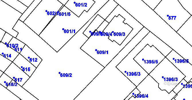 Parcela st. 609/1 v KÚ Troubsko, Katastrální mapa
