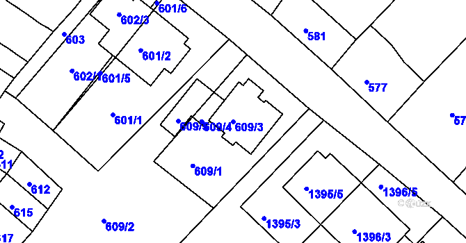 Parcela st. 609/3 v KÚ Troubsko, Katastrální mapa