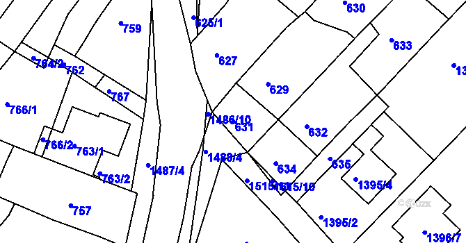 Parcela st. 631 v KÚ Troubsko, Katastrální mapa