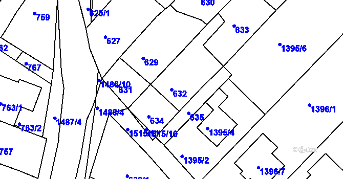 Parcela st. 632 v KÚ Troubsko, Katastrální mapa