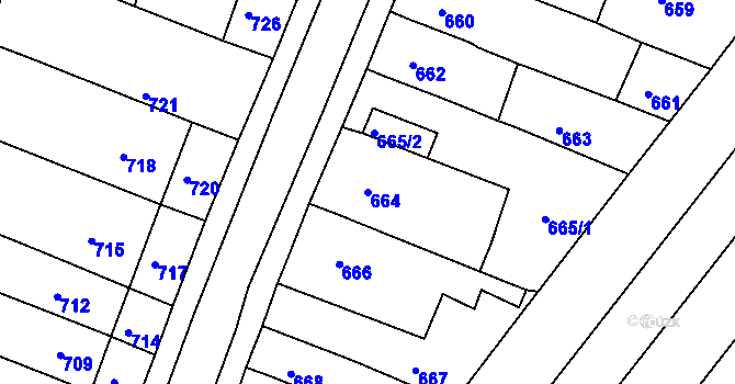 Parcela st. 664 v KÚ Troubsko, Katastrální mapa