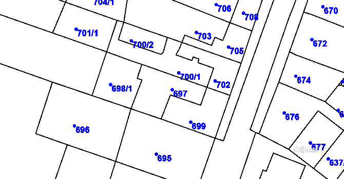 Parcela st. 697 v KÚ Troubsko, Katastrální mapa