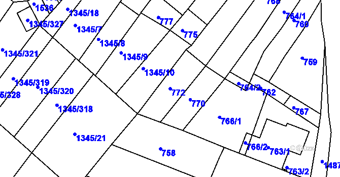Parcela st. 772 v KÚ Troubsko, Katastrální mapa