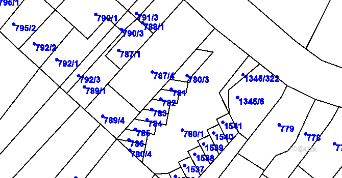 Parcela st. 781 v KÚ Troubsko, Katastrální mapa