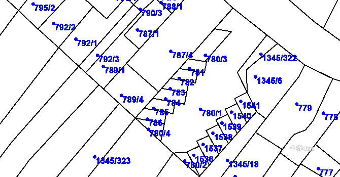 Parcela st. 783 v KÚ Troubsko, Katastrální mapa