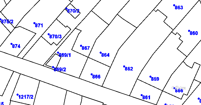 Parcela st. 864 v KÚ Troubsko, Katastrální mapa