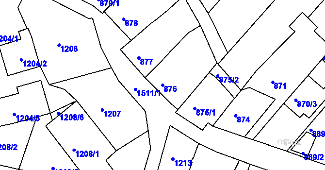 Parcela st. 876 v KÚ Troubsko, Katastrální mapa