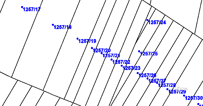 Parcela st. 1257/21 v KÚ Troubsko, Katastrální mapa