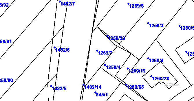 Parcela st. 1259/7 v KÚ Troubsko, Katastrální mapa