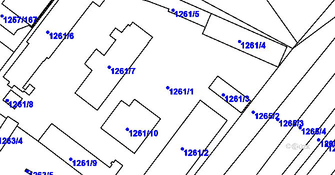 Parcela st. 1261/1 v KÚ Troubsko, Katastrální mapa