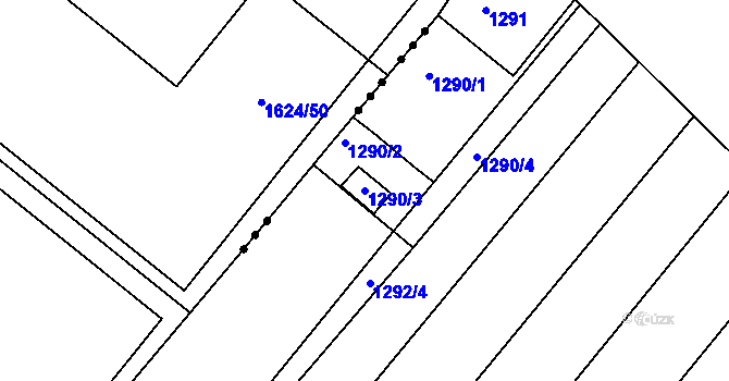 Parcela st. 1290/3 v KÚ Troubsko, Katastrální mapa