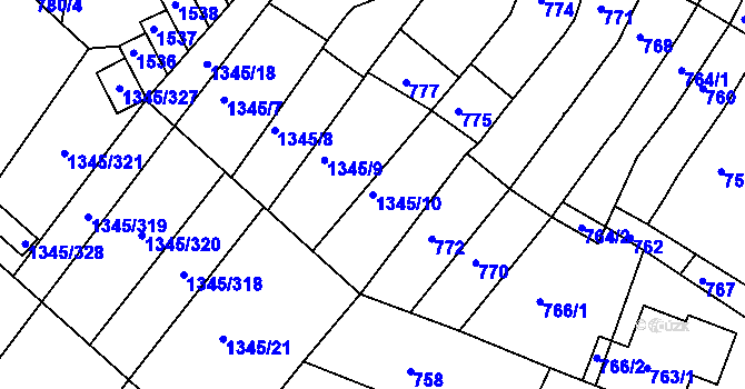 Parcela st. 1345/10 v KÚ Troubsko, Katastrální mapa