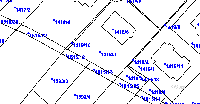 Parcela st. 1418/3 v KÚ Troubsko, Katastrální mapa