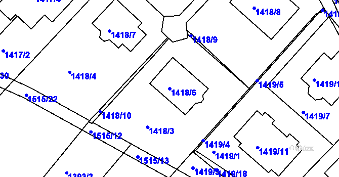 Parcela st. 1418/6 v KÚ Troubsko, Katastrální mapa