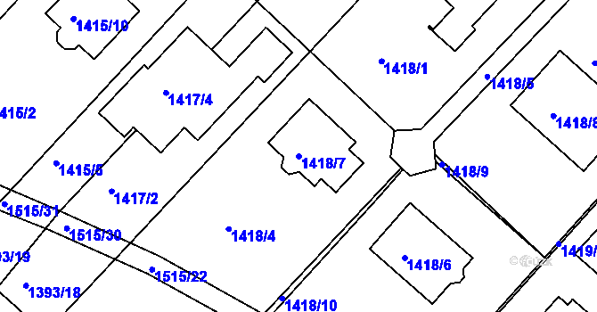 Parcela st. 1418/7 v KÚ Troubsko, Katastrální mapa