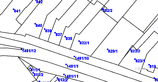Parcela st. 832/1 v KÚ Troubsko, Katastrální mapa
