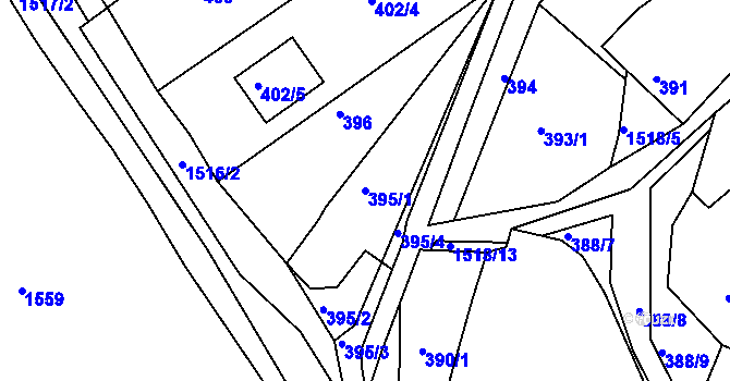 Parcela st. 395/1 v KÚ Troubsko, Katastrální mapa