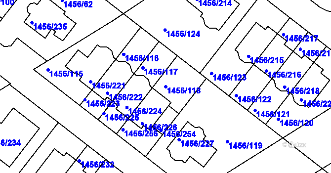 Parcela st. 1456/118 v KÚ Troubsko, Katastrální mapa
