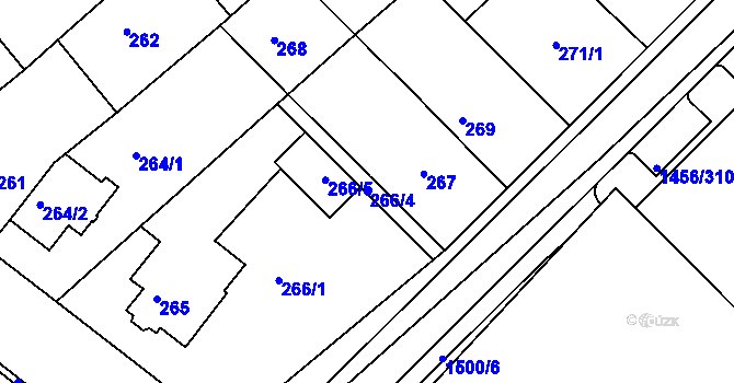 Parcela st. 266/4 v KÚ Troubsko, Katastrální mapa