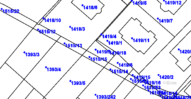 Parcela st. 1419/3 v KÚ Troubsko, Katastrální mapa