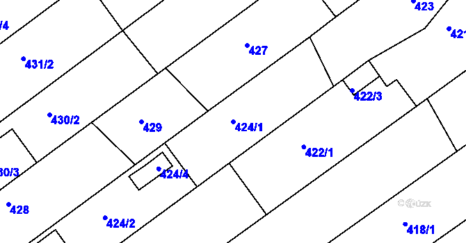 Parcela st. 424/1 v KÚ Troubsko, Katastrální mapa