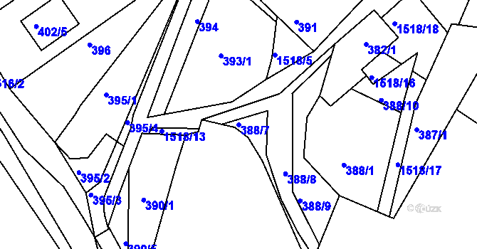 Parcela st. 388/7 v KÚ Troubsko, Katastrální mapa